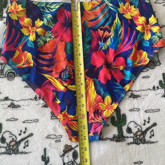 Tropical floral hibiscus flower Hawaiian print high waisted bikini bottom 1XL - Picture 6 of 9